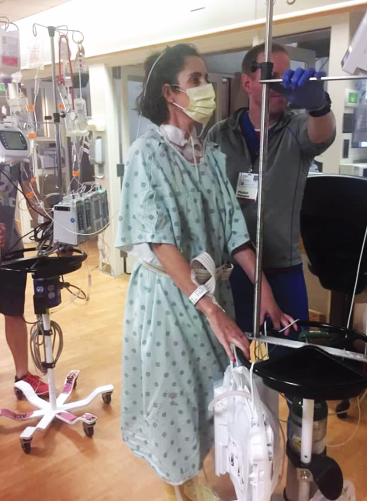 Erin's first walk walk in the ICU post lung transplant.